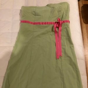 Short Lime Green Tube Dress with Pink Ribbon